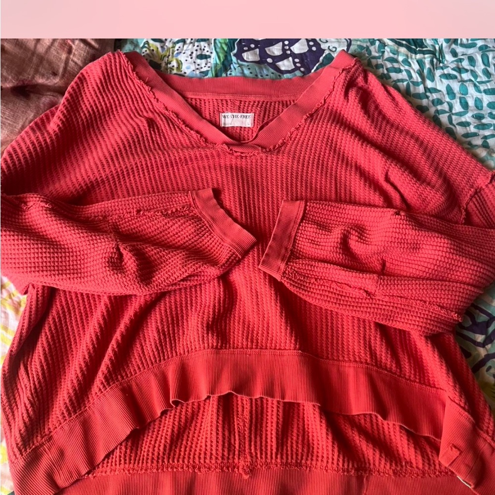 We The Free Vibrant Red V-Neck Sweater